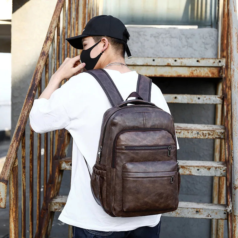 USB Charging PU Leather Backpack