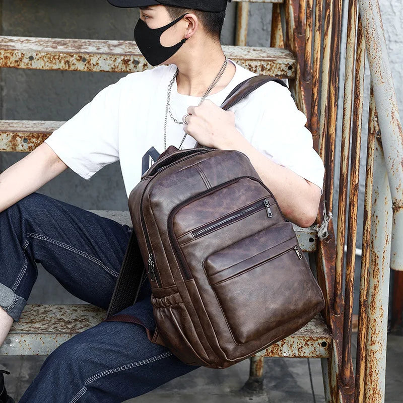 USB Charging PU Leather Backpack