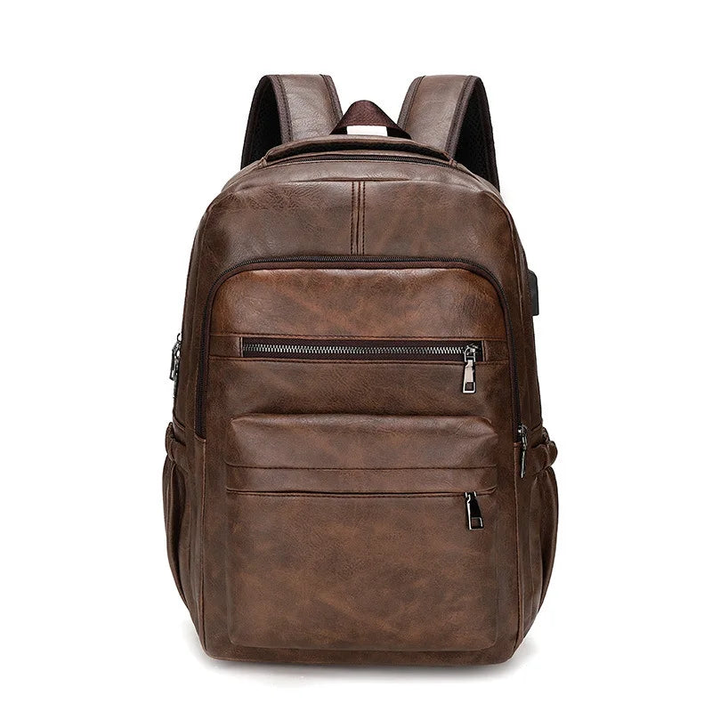 USB Charging PU Leather Backpack